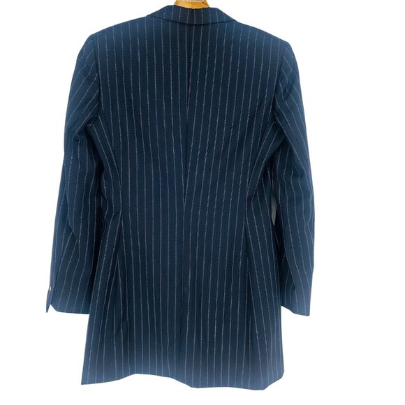 Vtg Escada Navy White Pinstripe Ermenegildo Zegna Wool & Silk Blazer Jacket 36 - Picture 2 of 7